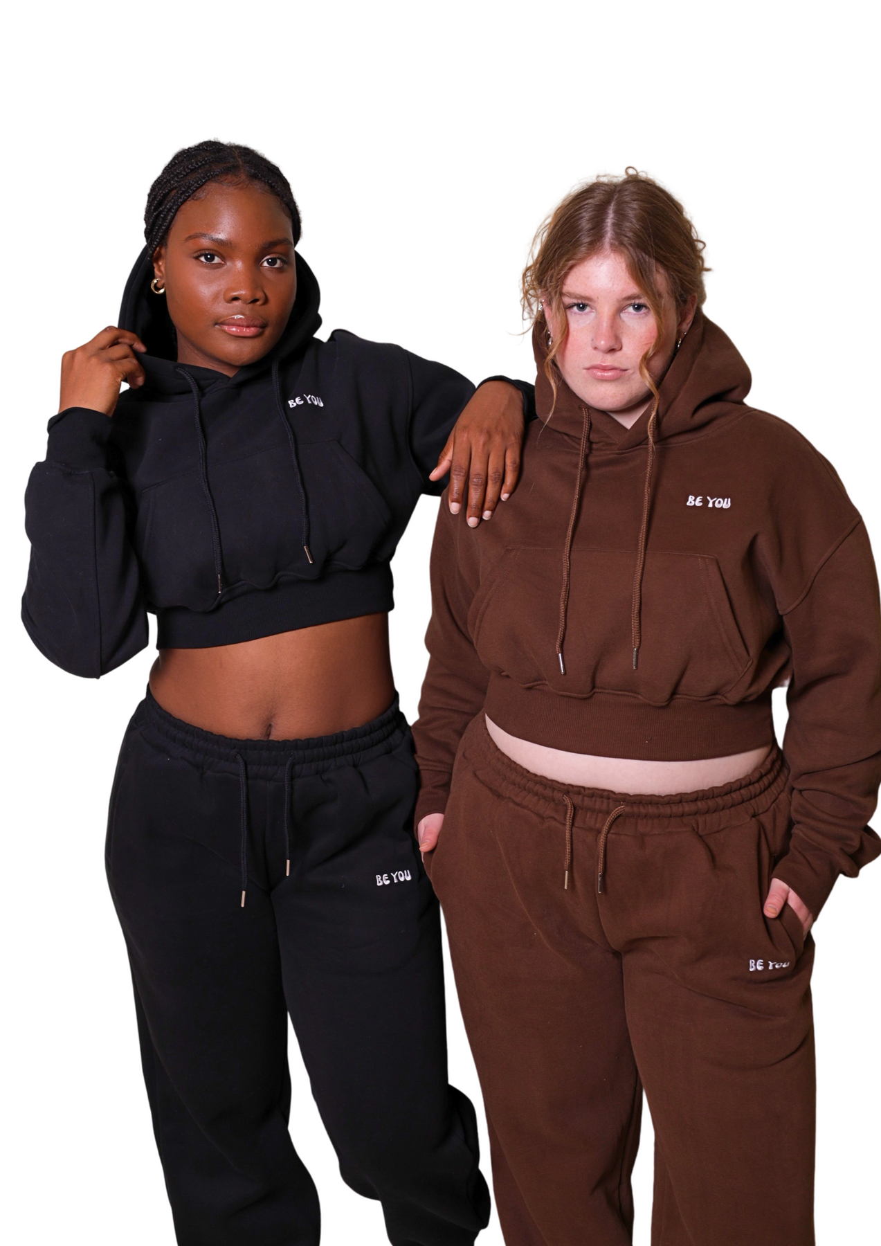 Black Heavy Cropped pullover Hoodie Jogger Set BE YOU x Malia Indigo