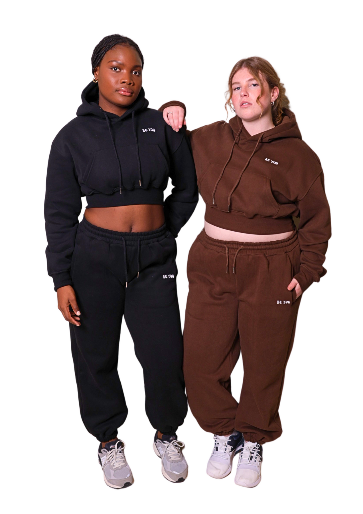 Black Heavy Cropped pullover Hoodie Jogger Set BE YOU x Malia Indigo