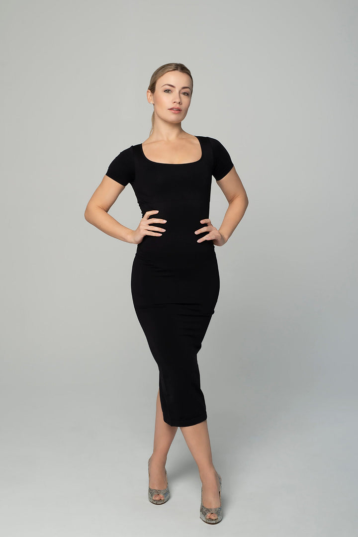 Shapewear Dress Midi Black Round-neck