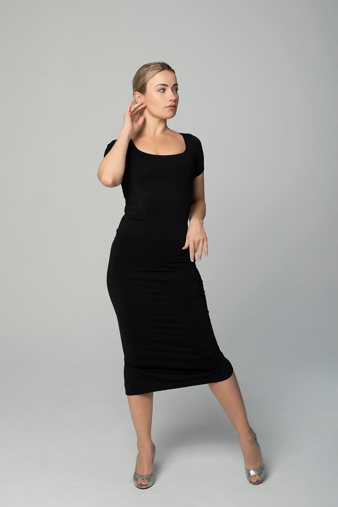 Shapewear Dress Midi Black Round-neck