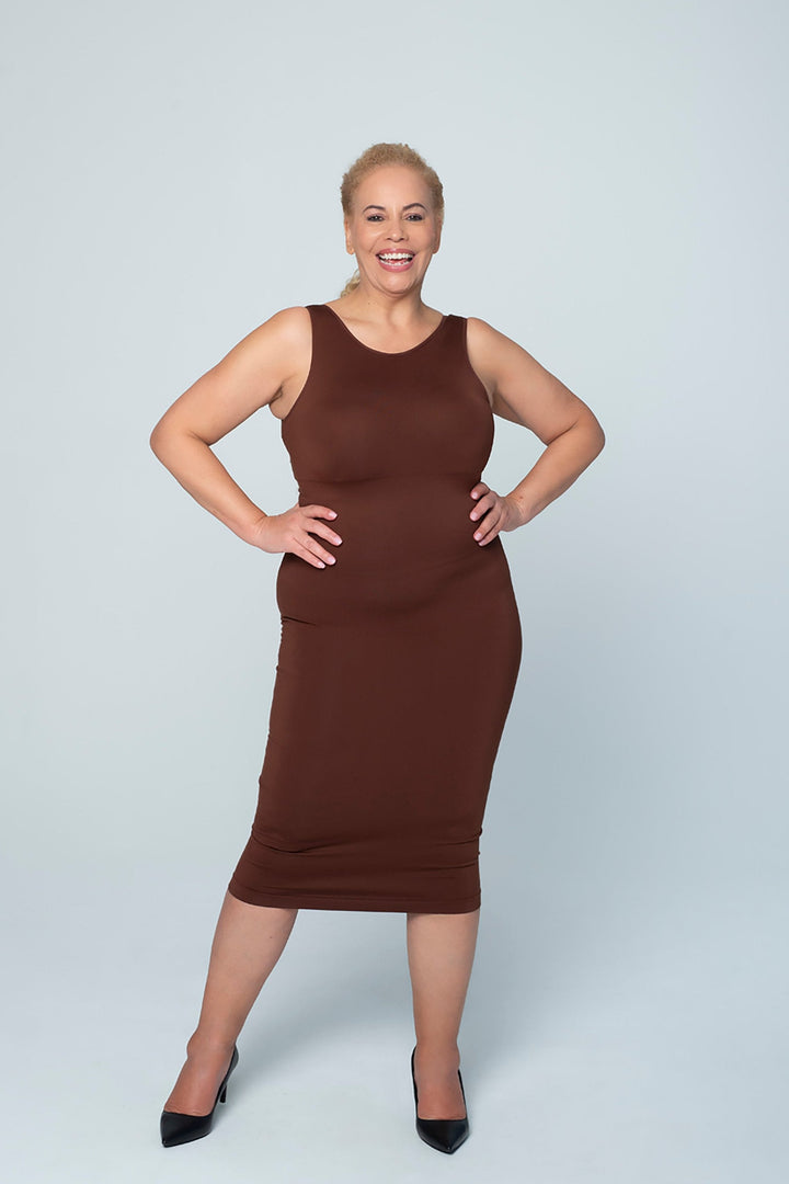 Shapewear Dress Brown Sleeveless O-Neck