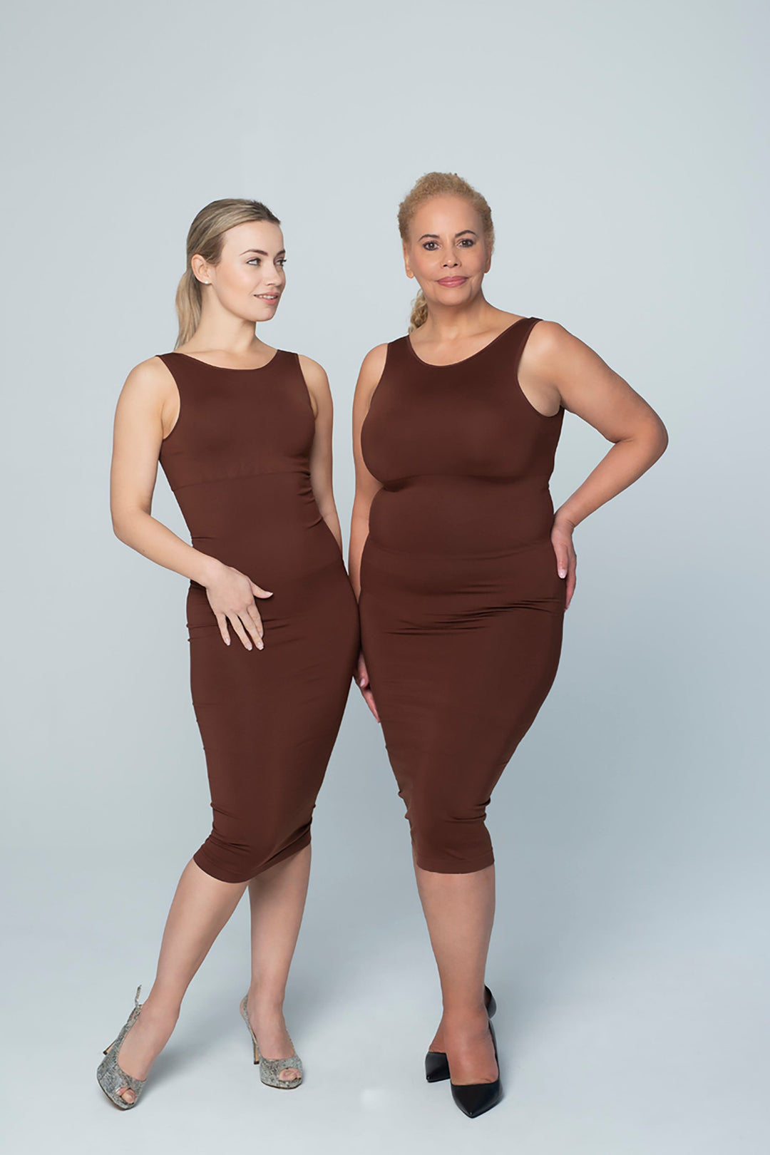 Shapewear Dress Brown Sleeveless O-Neck