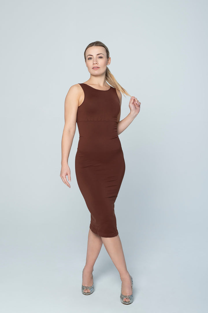 Shapewear Dress Brown Sleeveless O-Neck