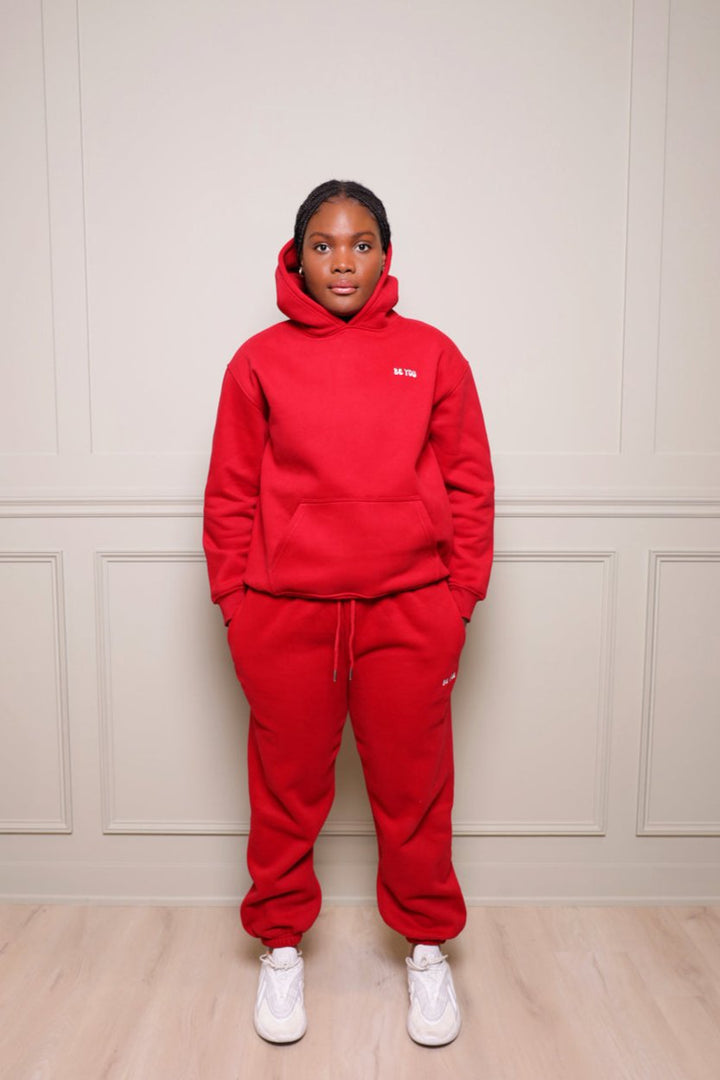 Ensemble de jogging à capuche et pull lourd rouge unisexe 