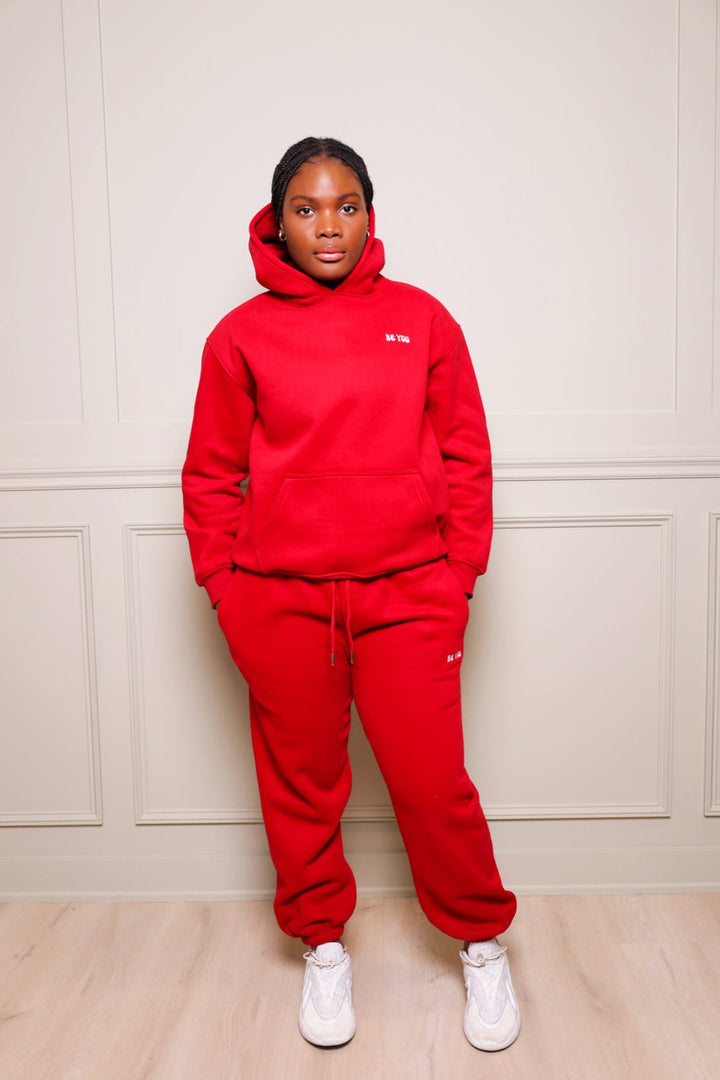 Ensemble de jogging à capuche et pull lourd rouge unisexe 