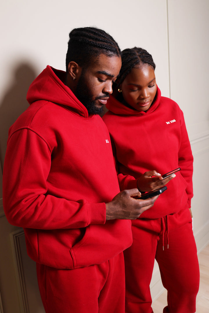 Ensemble de jogging à capuche et pull lourd rouge unisexe 