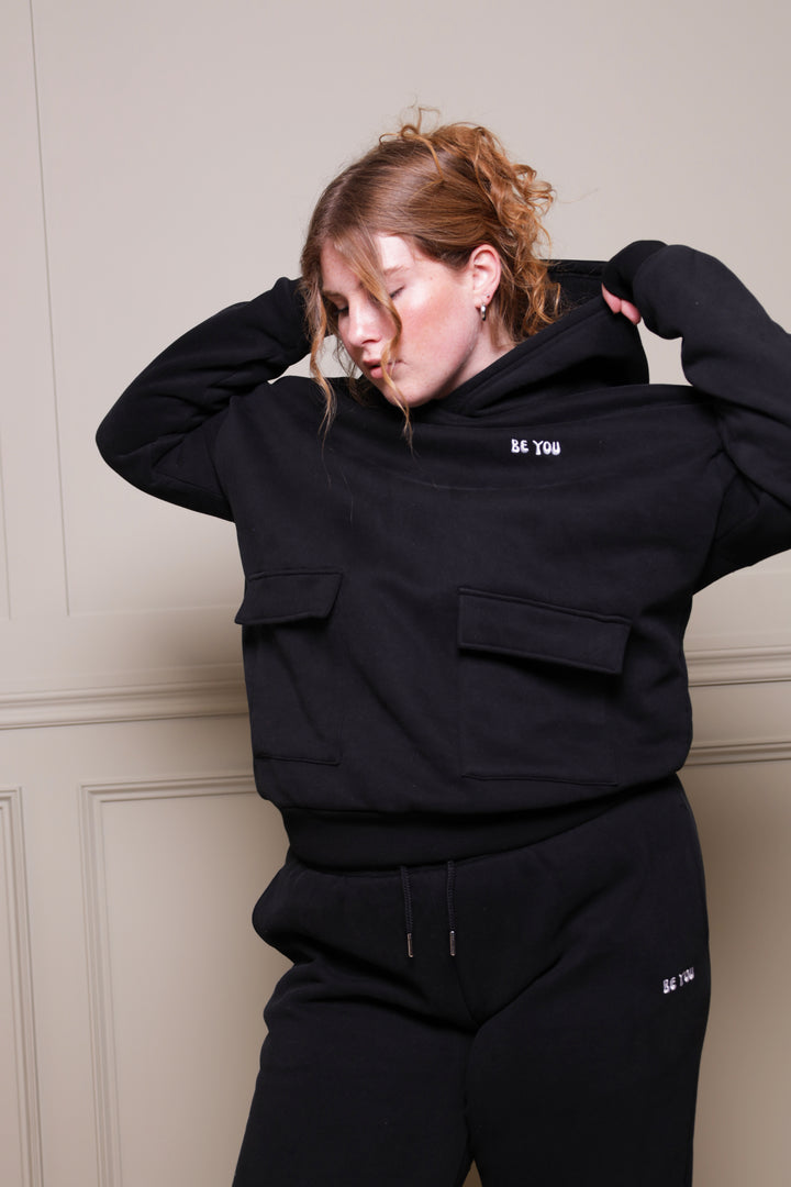 Heavy Black Hoodie with straight pockets - Unisex