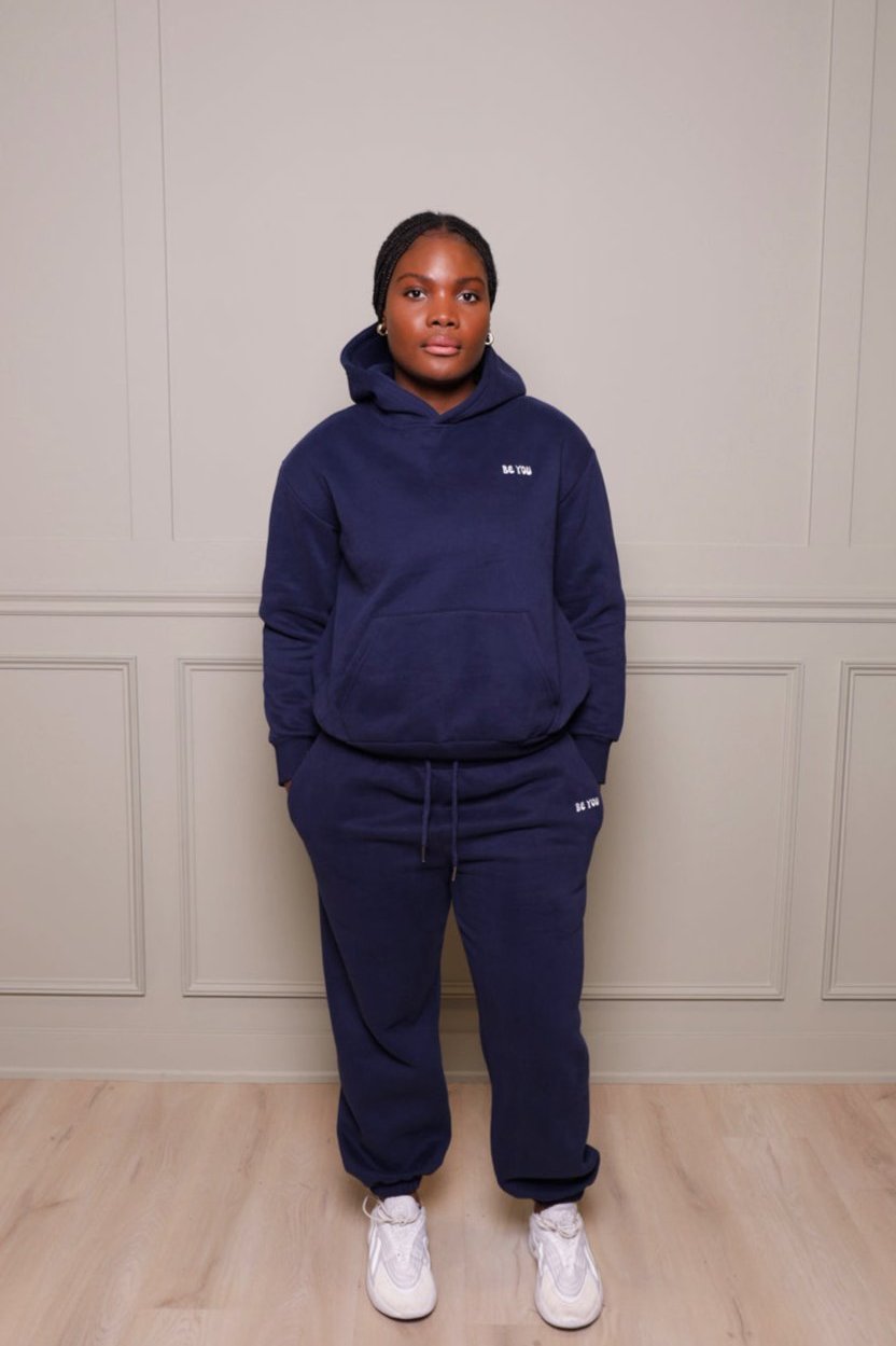 Ensemble de jogging à capuche et pull lourd bleu foncé unisexe