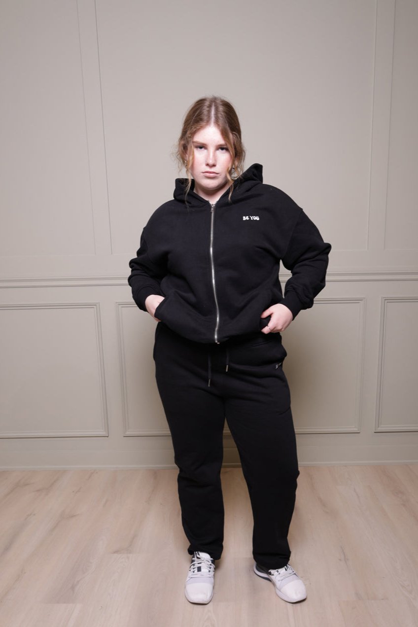 Ensemble de jogging à capuche unisexe noir lourd 