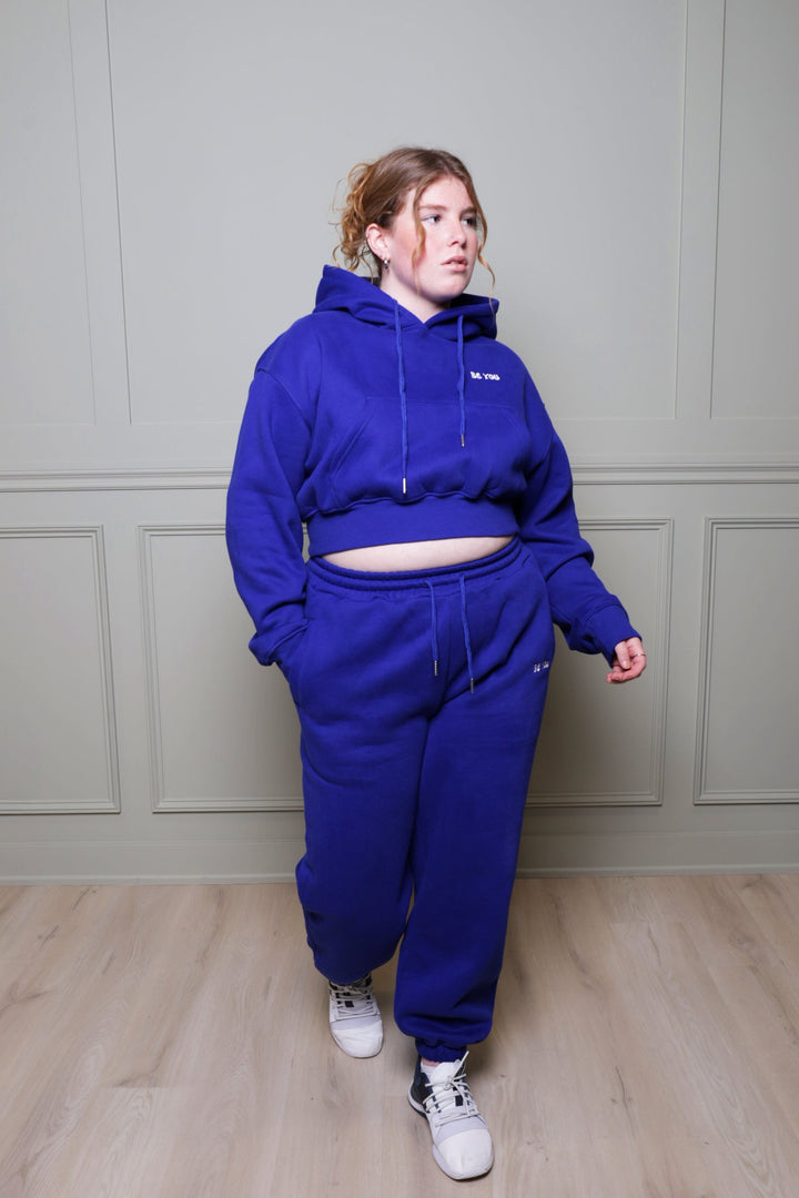 Ensemble de jogging à capuche et pull court Royal Bleu pour femme 