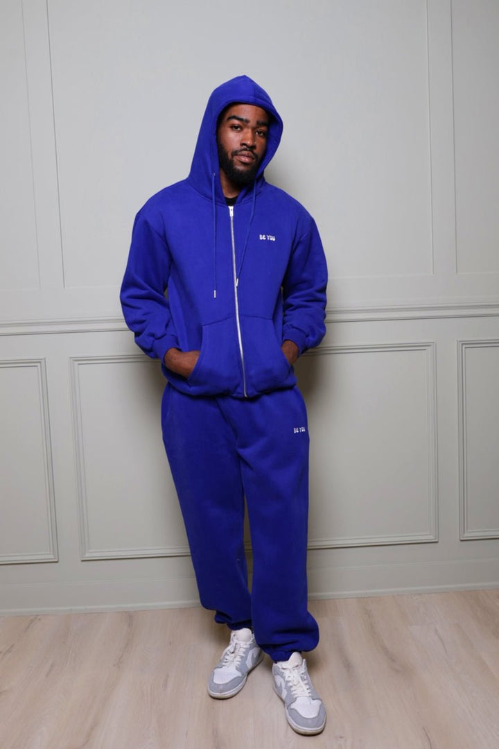 Full Zip Royal Blue Heavy Hoodie Jogger Set - Unisex