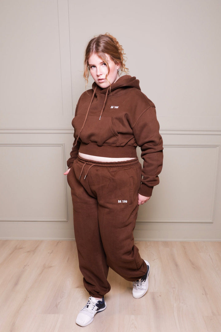 Cropped Hoodie Jogger Heavy Brown Set