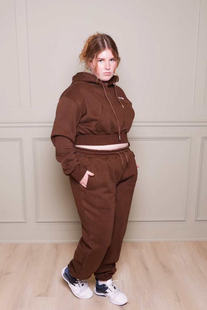 Cropped Hoodie Jogger Heavy Brown Set