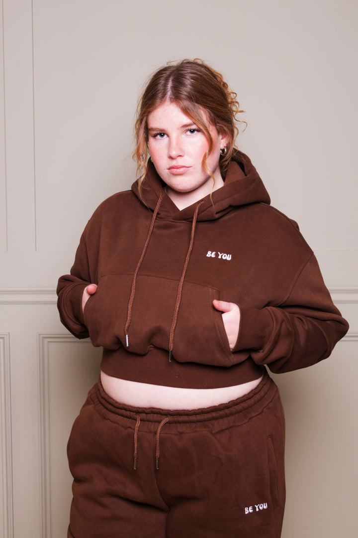 Cropped Hoodie Jogger Heavy Brown Set