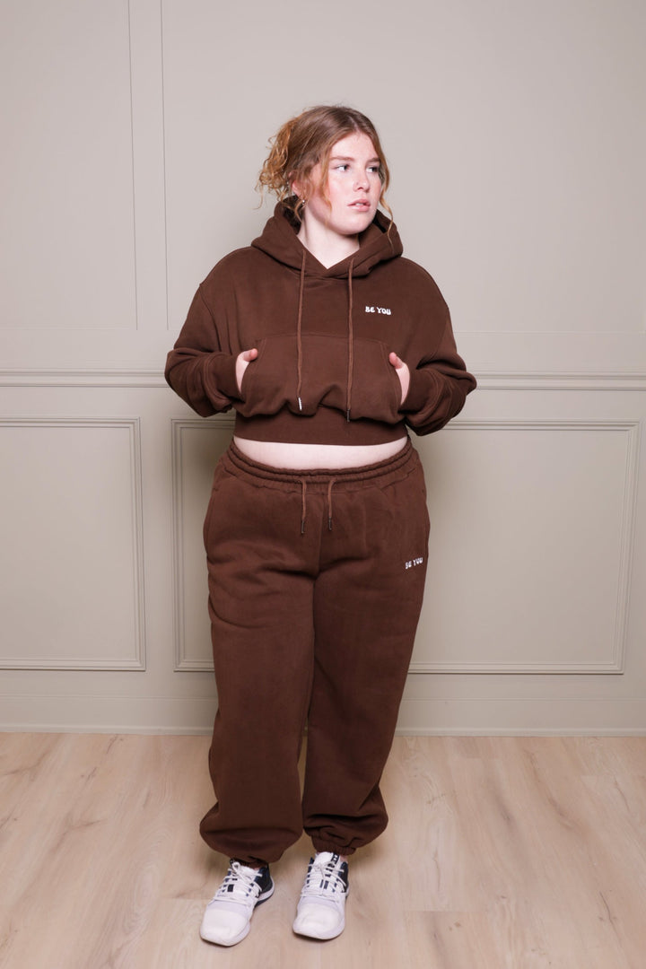 Cropped Hoodie Jogger Heavy Brown Set