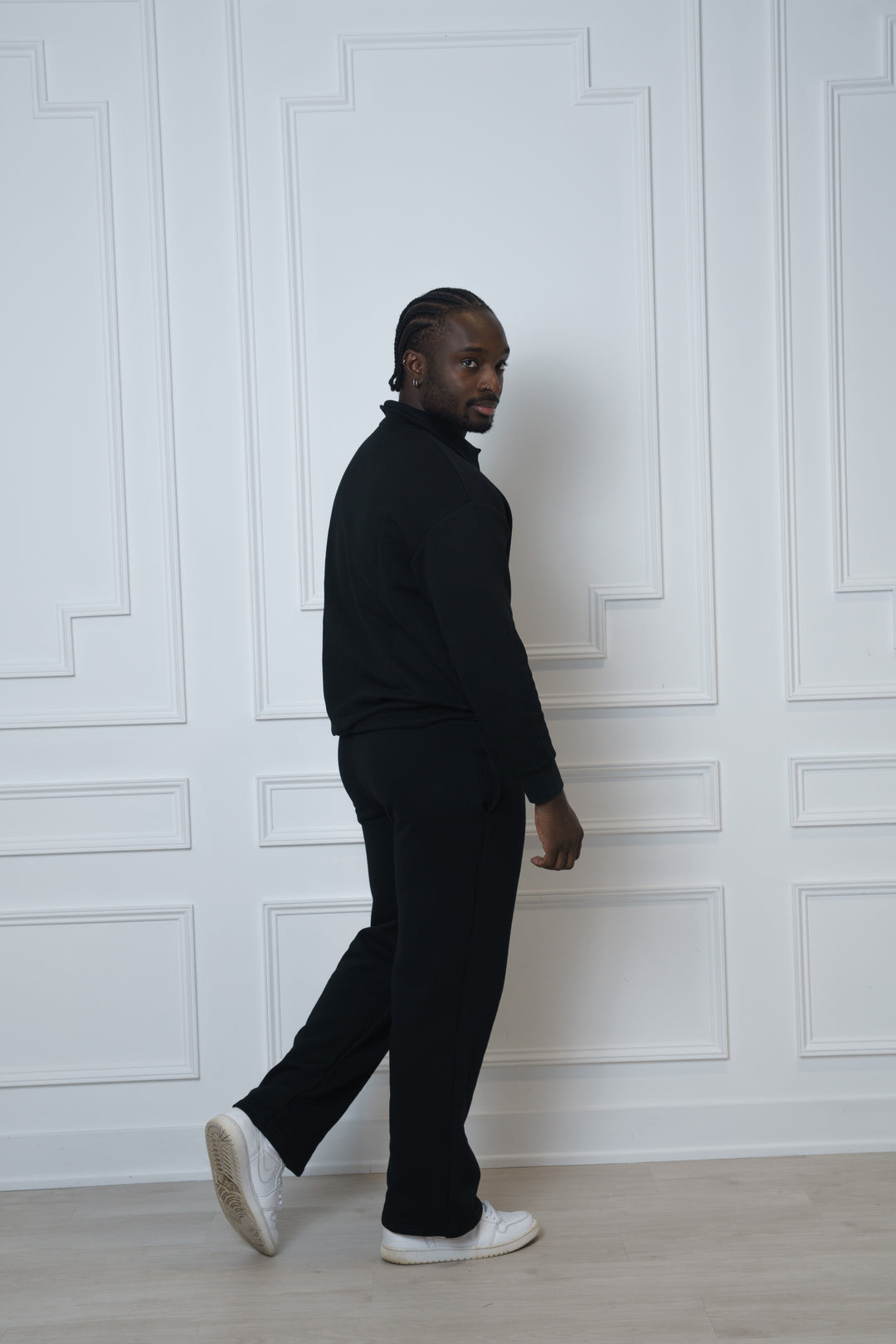 Black Two-Piece set Polo Sweatshirt and Sweatpants - Unisex