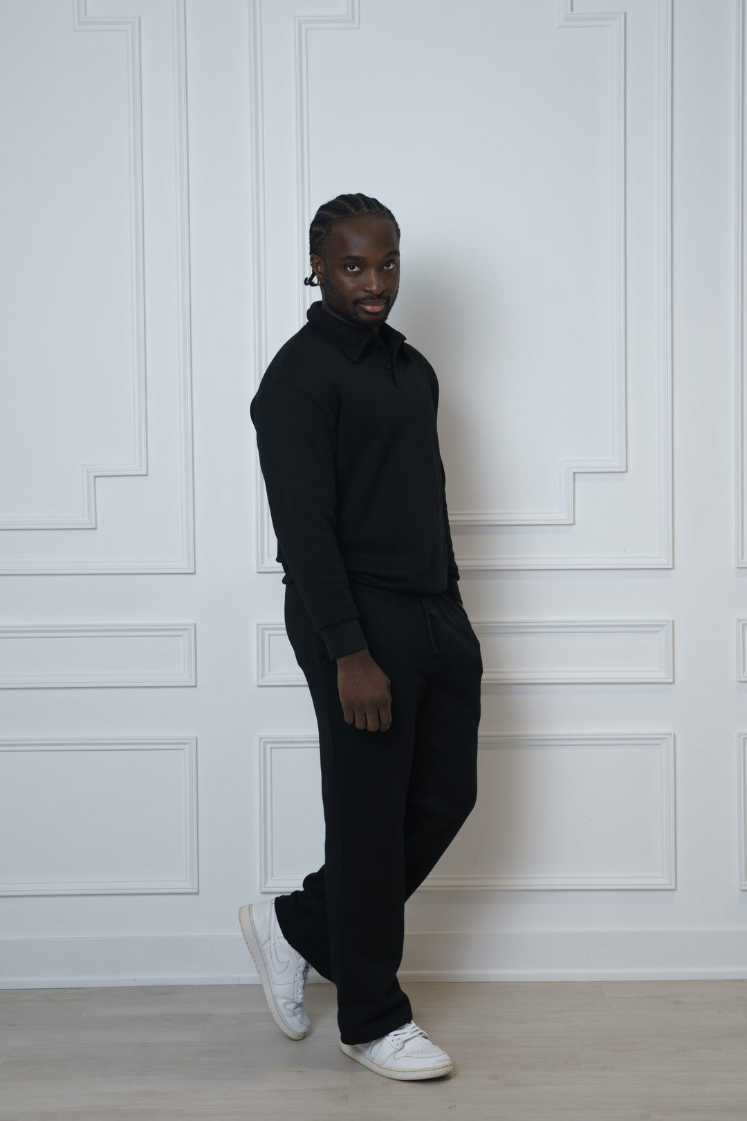 Black Two-Piece set Polo Sweatshirt and Sweatpants - Unisex