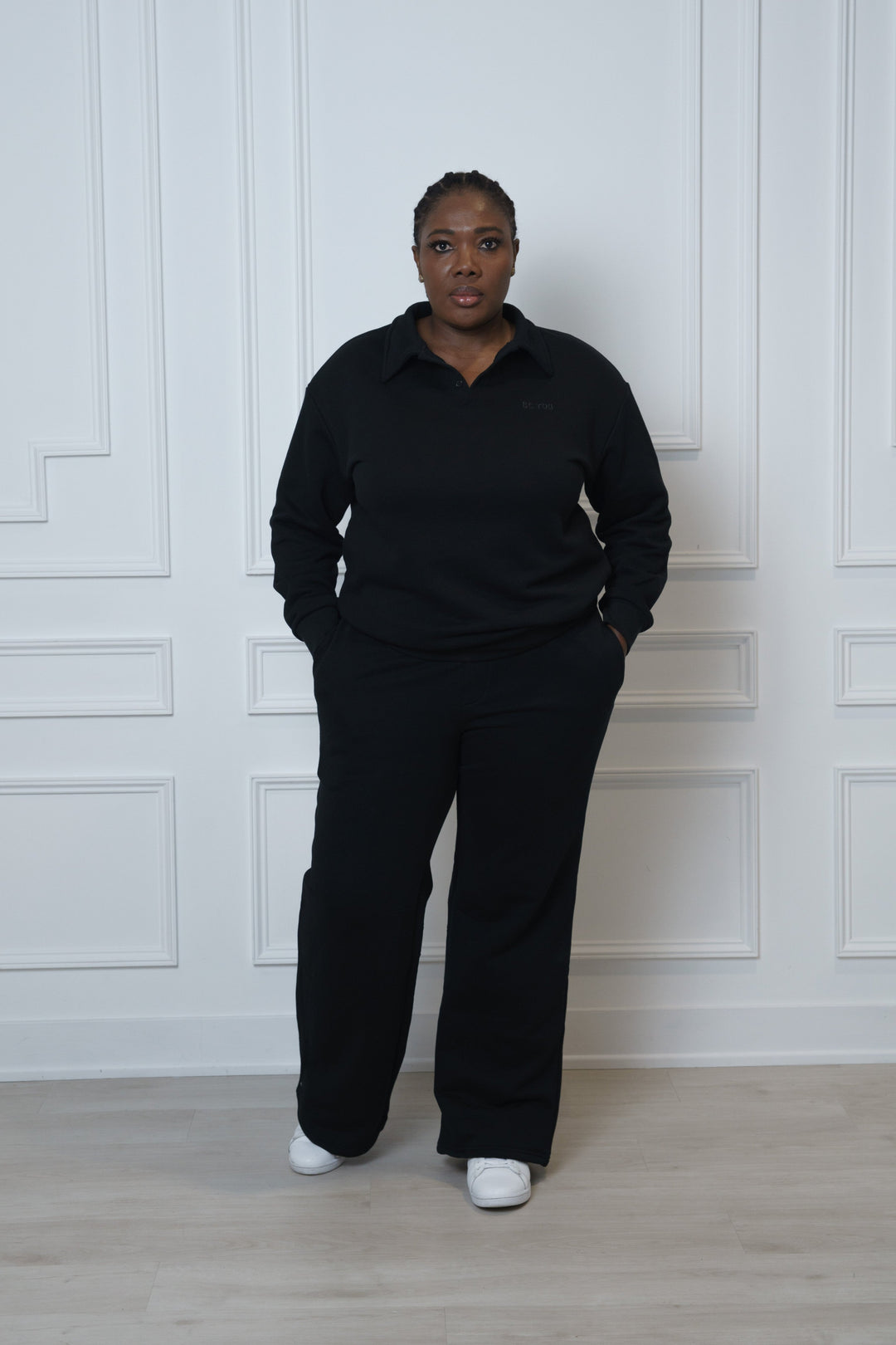 Black Two-Piece set Polo Sweatshirt and Sweatpants - Unisex