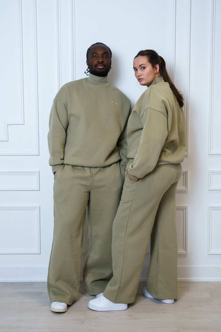 Brown Two-Piece set Turtle neck Sweatshirt and Sweatpants - Unisex