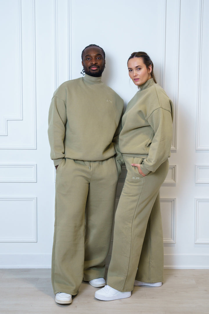 Brown Two-Piece set Turtle neck Sweatshirt and Sweatpants - Unisex