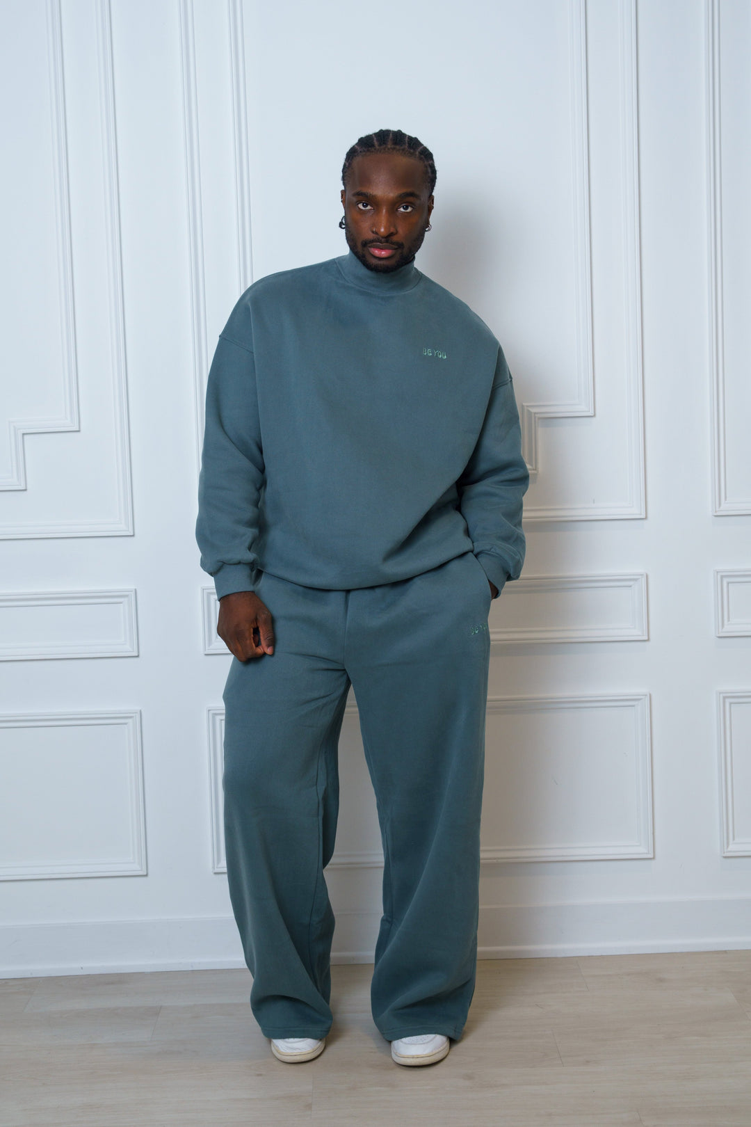 Cozywear Green Turtle neck Sweatshirt and Flare Sweatpants Set- Unisex