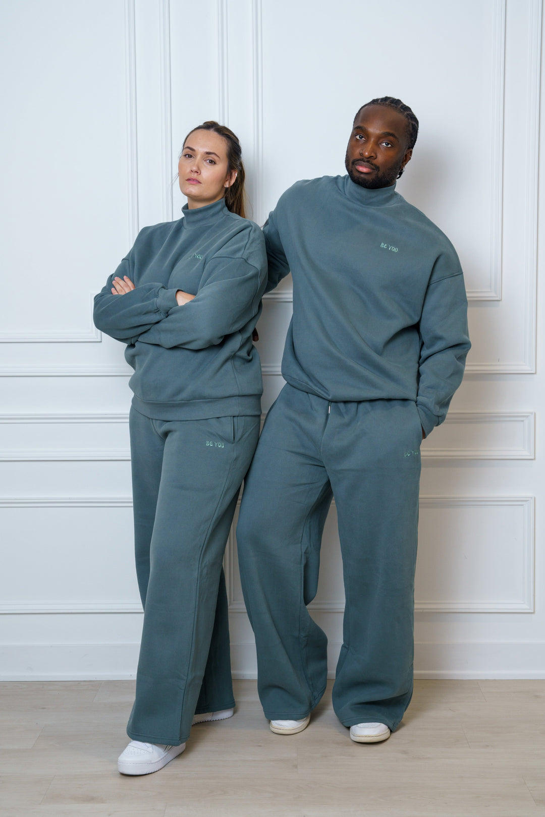 Cozywear Green Turtle neck Sweatshirt and Flare Sweatpants Set- Unisex