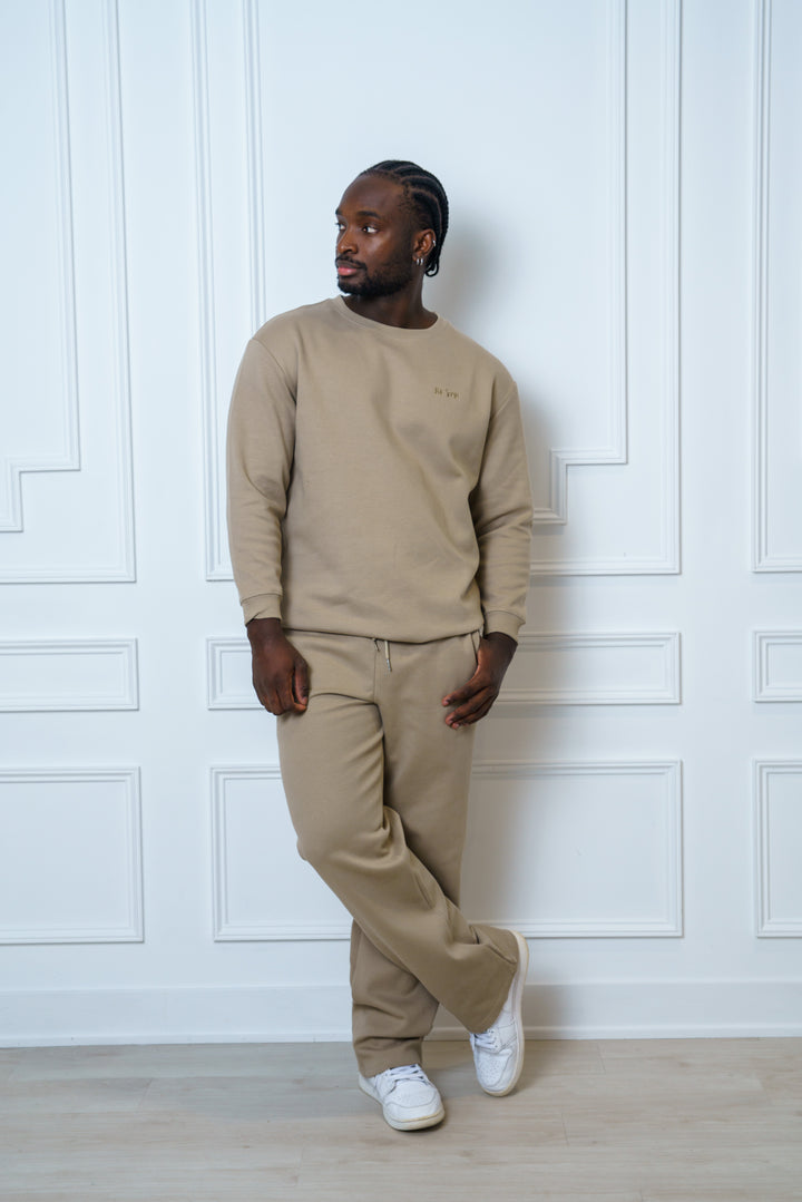 Brown Two-Piece set Crew neck Sweatshirt and Sweatpants - Unisex